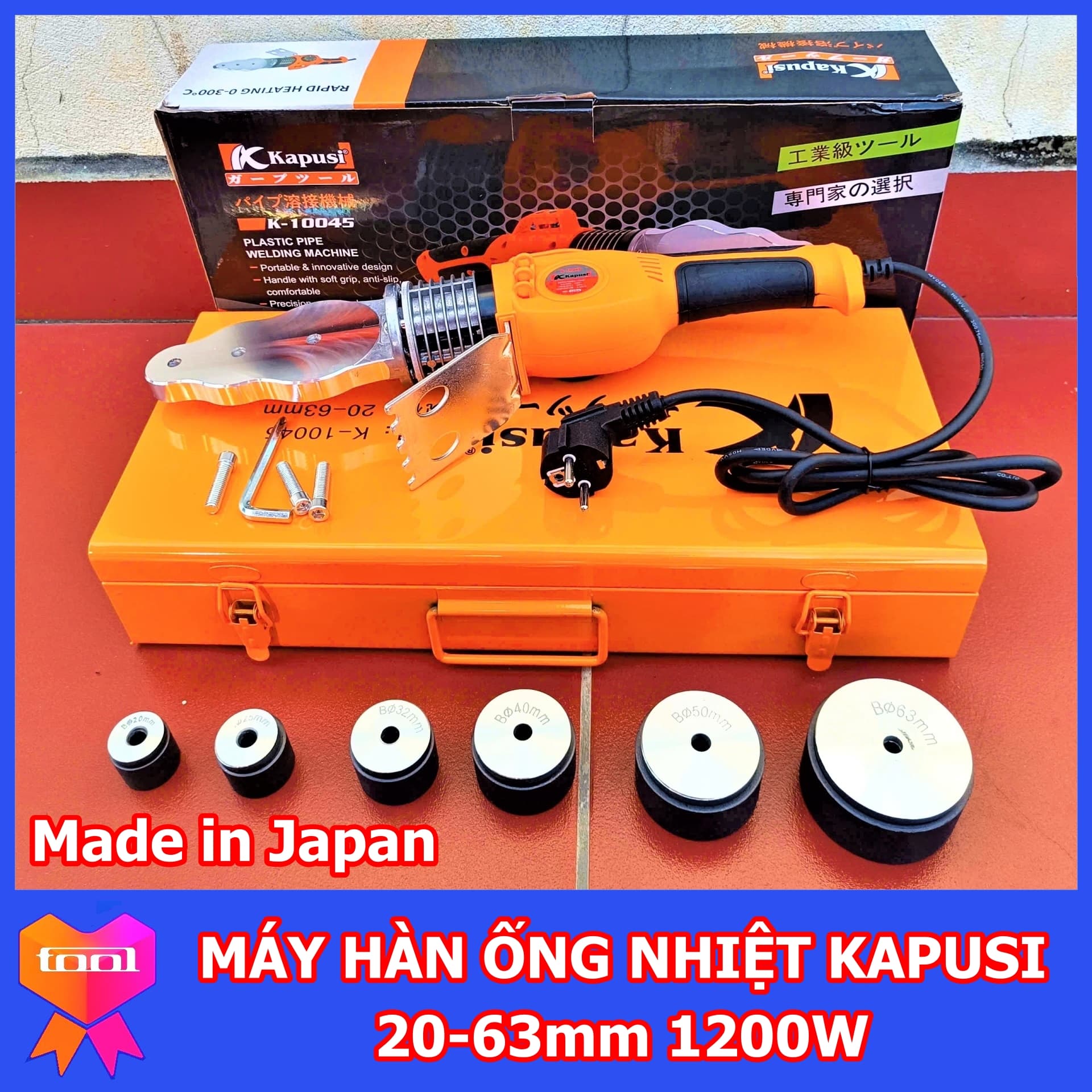 Máy hàn ông nhiệt Kapusi Nhật Bản đầu hàn phi 20 đến 63mm, chuyên dụng cho thợ điện nước