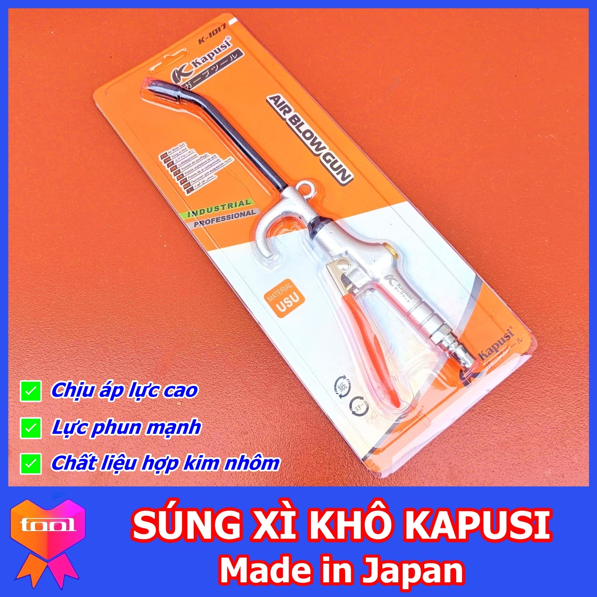 Súng xịt hơi xì khô mỏ dài thân hợp kim Kapusi Nhật Bản K-1017, không ghỉ sét, tuổi thọ bền bỉ