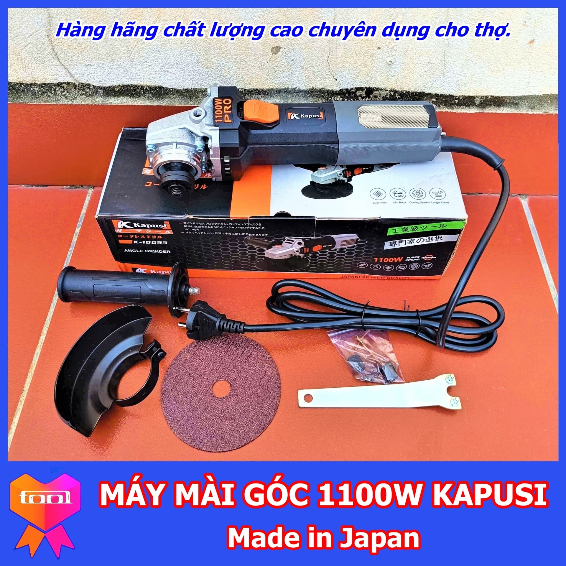 Máy mài góc Kapusi Nhật Bản, công suất 1100W, chuyên dụng cho thợ, bao khỏe bao bền
