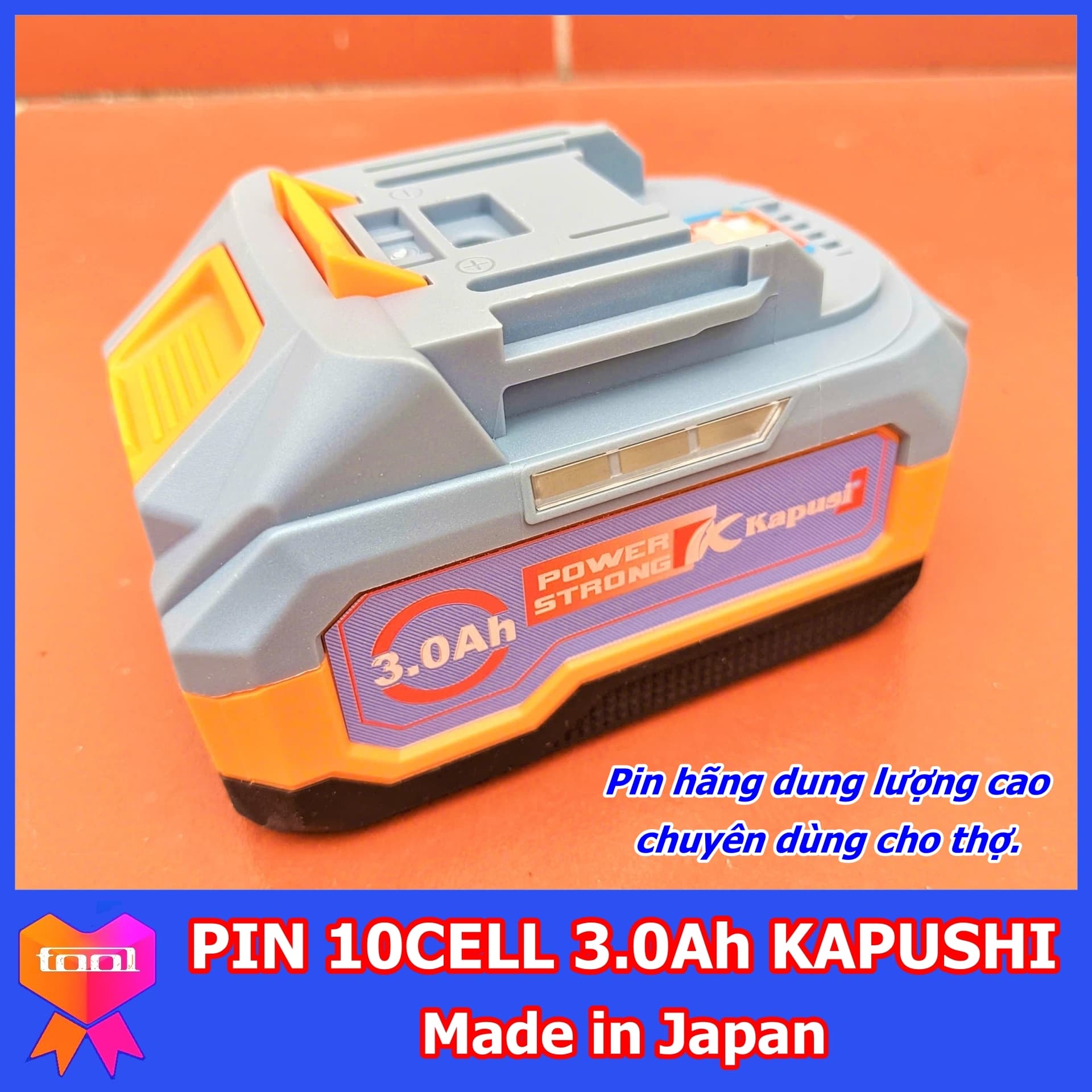 Pin 10 cell 3000mAh Kapusi Nhật Bản, chuyên dụng cho tất cả các loại máy dùng PIN, chân pin phổ thông