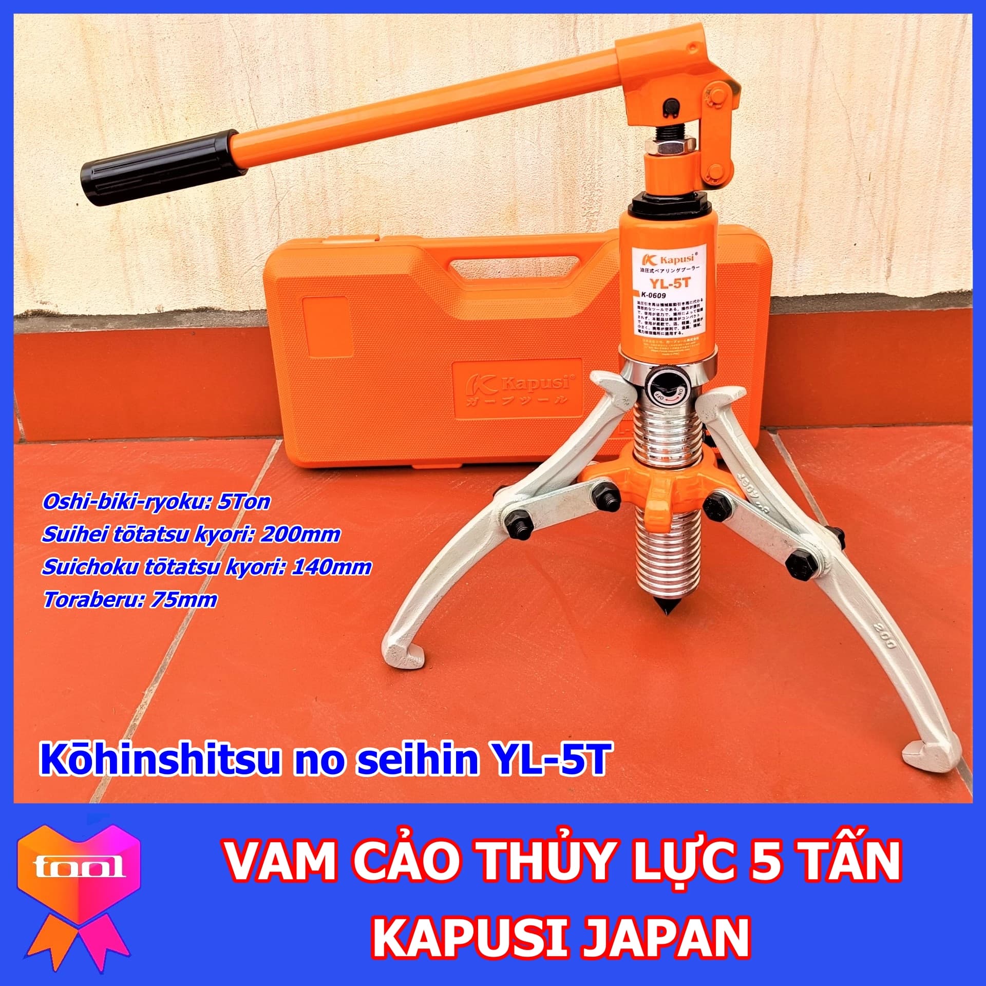 Vam cảo thủy lực 5 tấn YL-5T Kapusi Japan, chuyên dụng tháo lắp vòng bi bạc đạn, tự định tâm