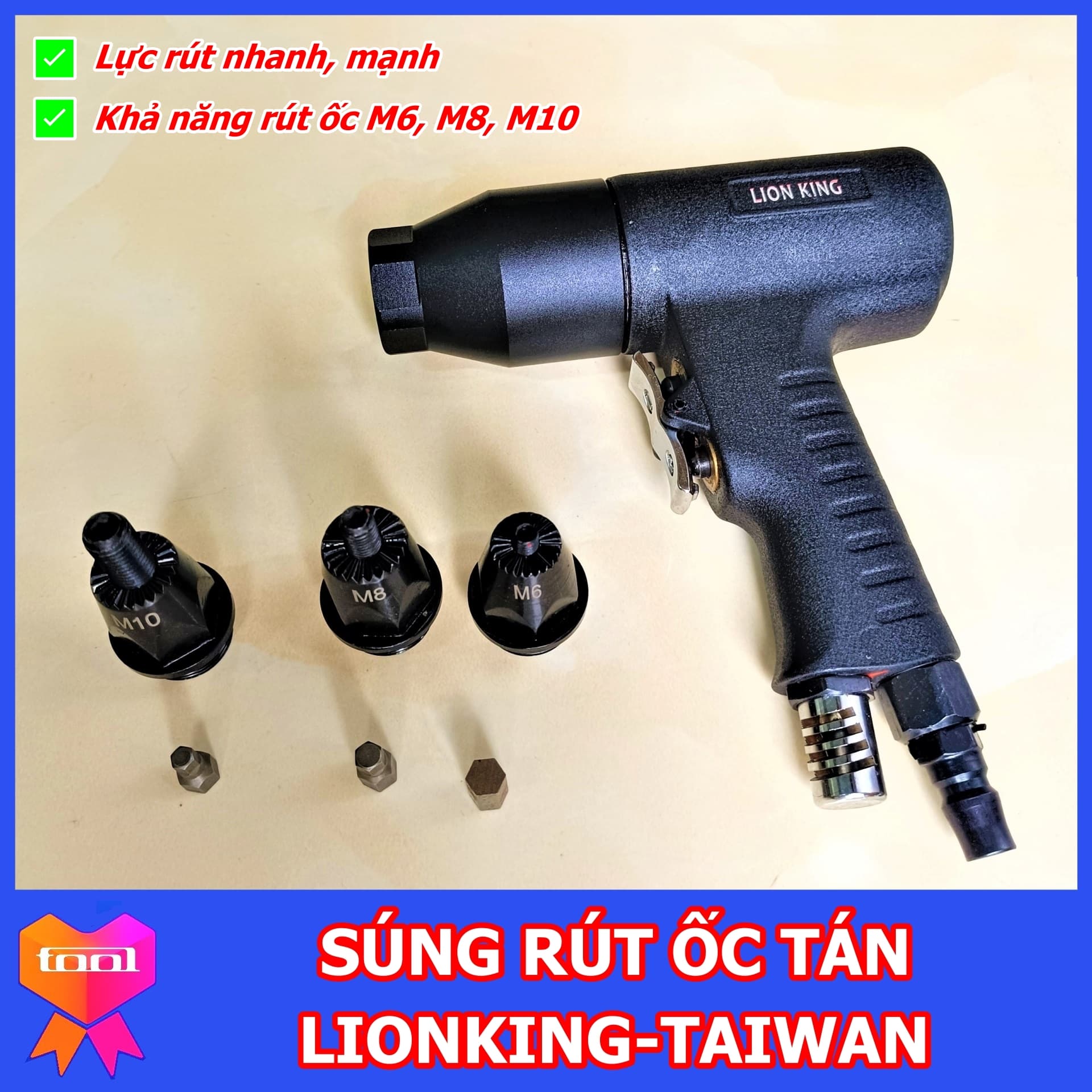 Súng rút ốc tán dùng hơi LIONKING Taiwan rút ốc M6 M8 M10, bao khỏe bao bền