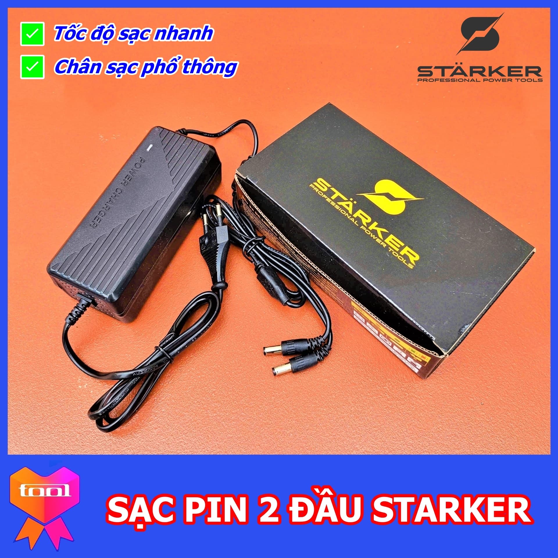 Bộ sạc pin đa năng 2 đầu STARKER công nghệ Đức, sạc nhanh, chân pin phổ thông, bảo hành 6 tháng