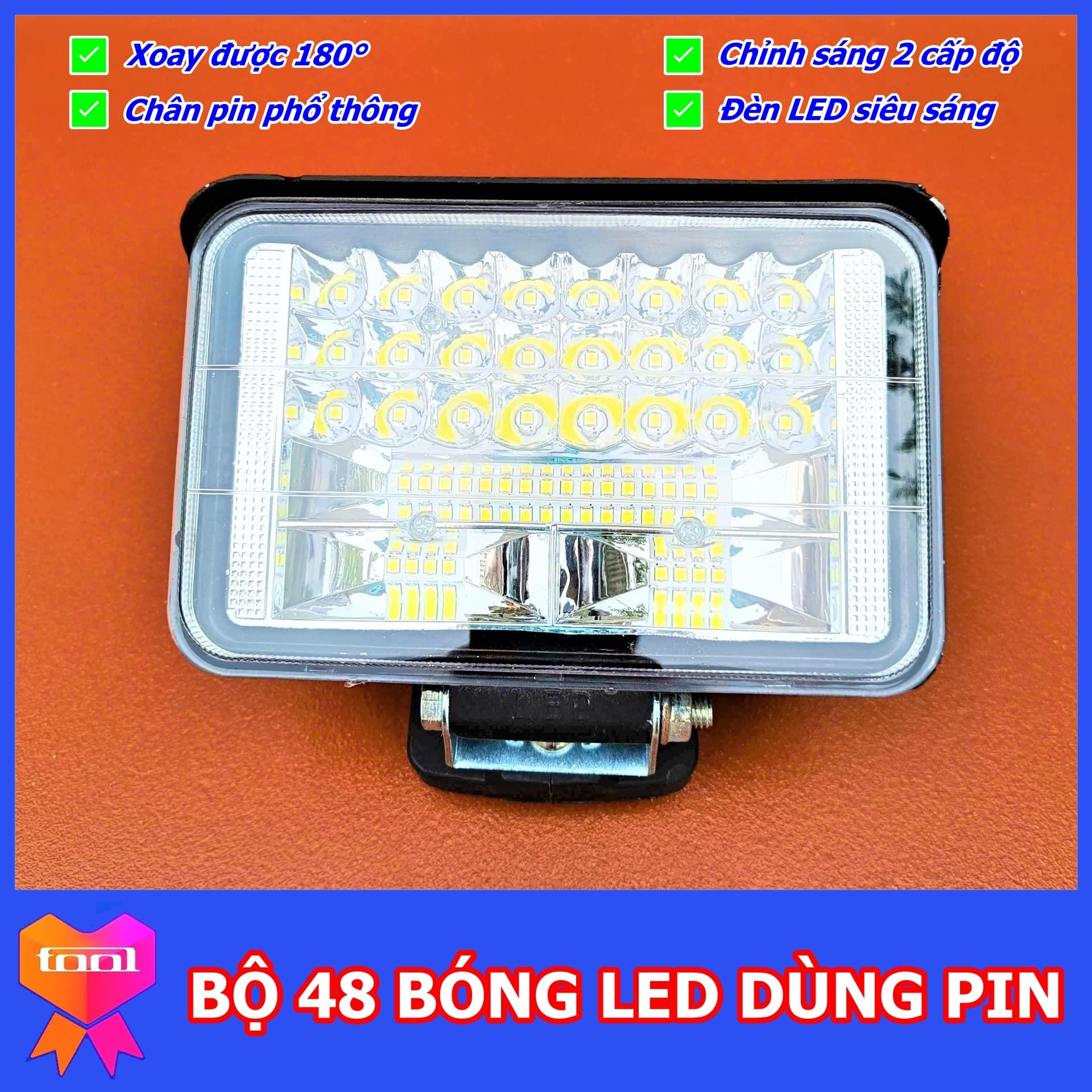 Đèn pin tích điện, 48 bóng đèn led dùng pin chân phổ thông 4cm, thiết kế bi cầu rọi xa