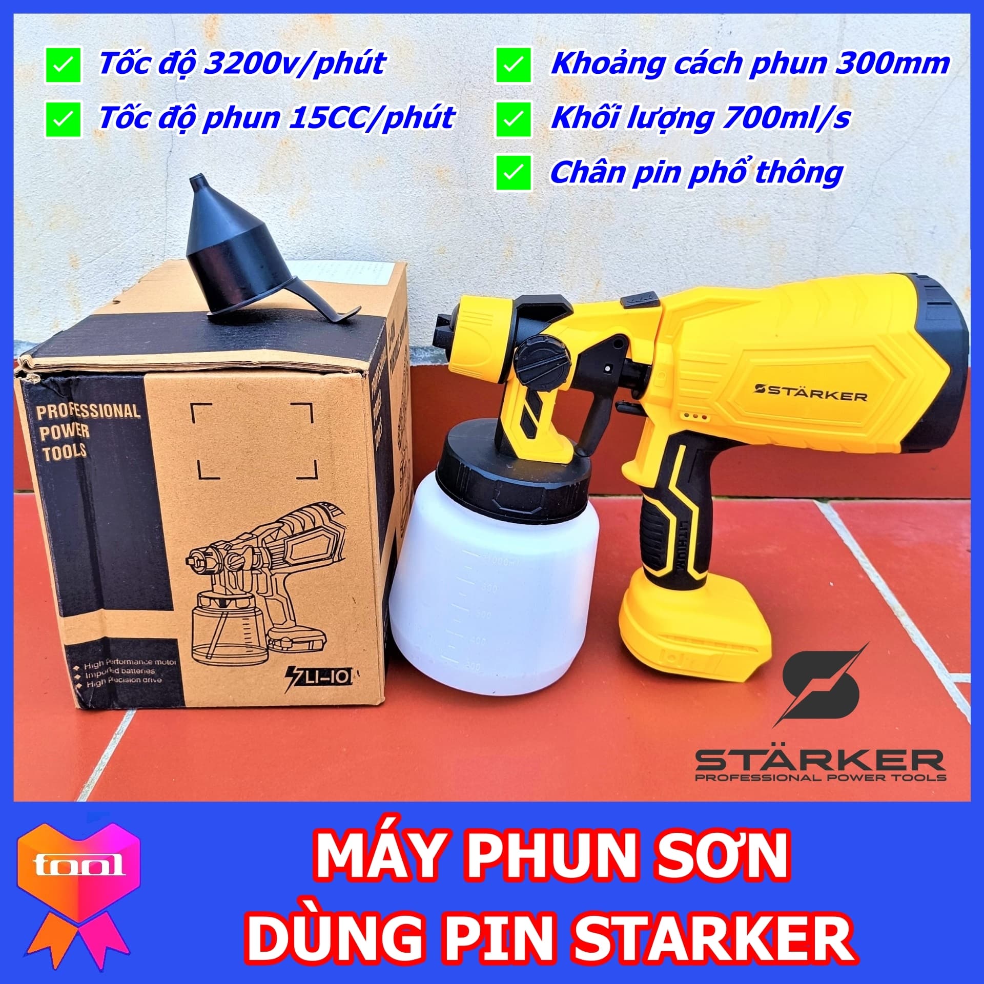 Máy phun sơn dùng pin STARKER công nghệ Đức, có chỉnh chế độ lưu lượng phun