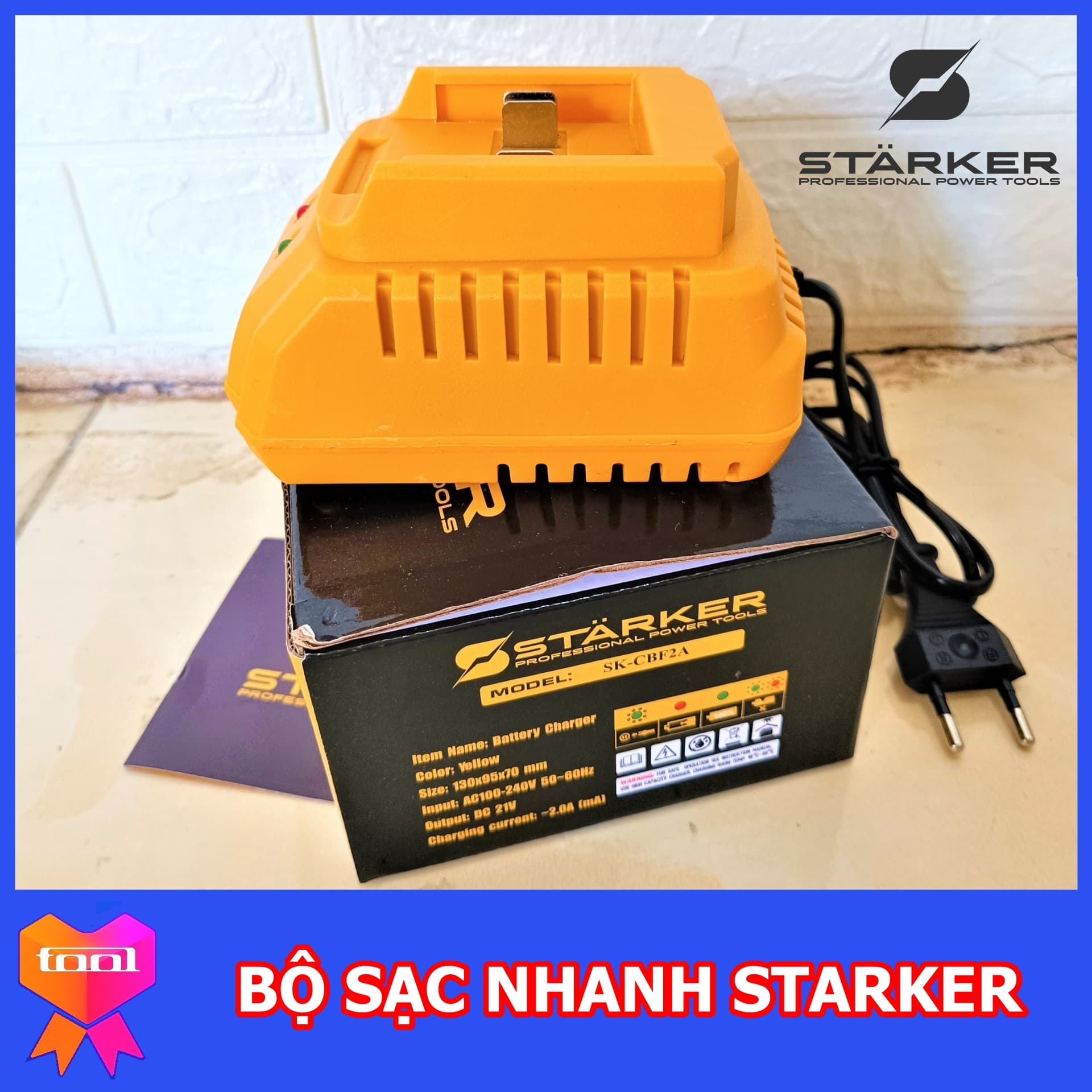 Bộ sạc pin đa năng STARKER công nghệ Đức, sạc nhanh, chân pin phổ thông, có quạt tản nhiệt