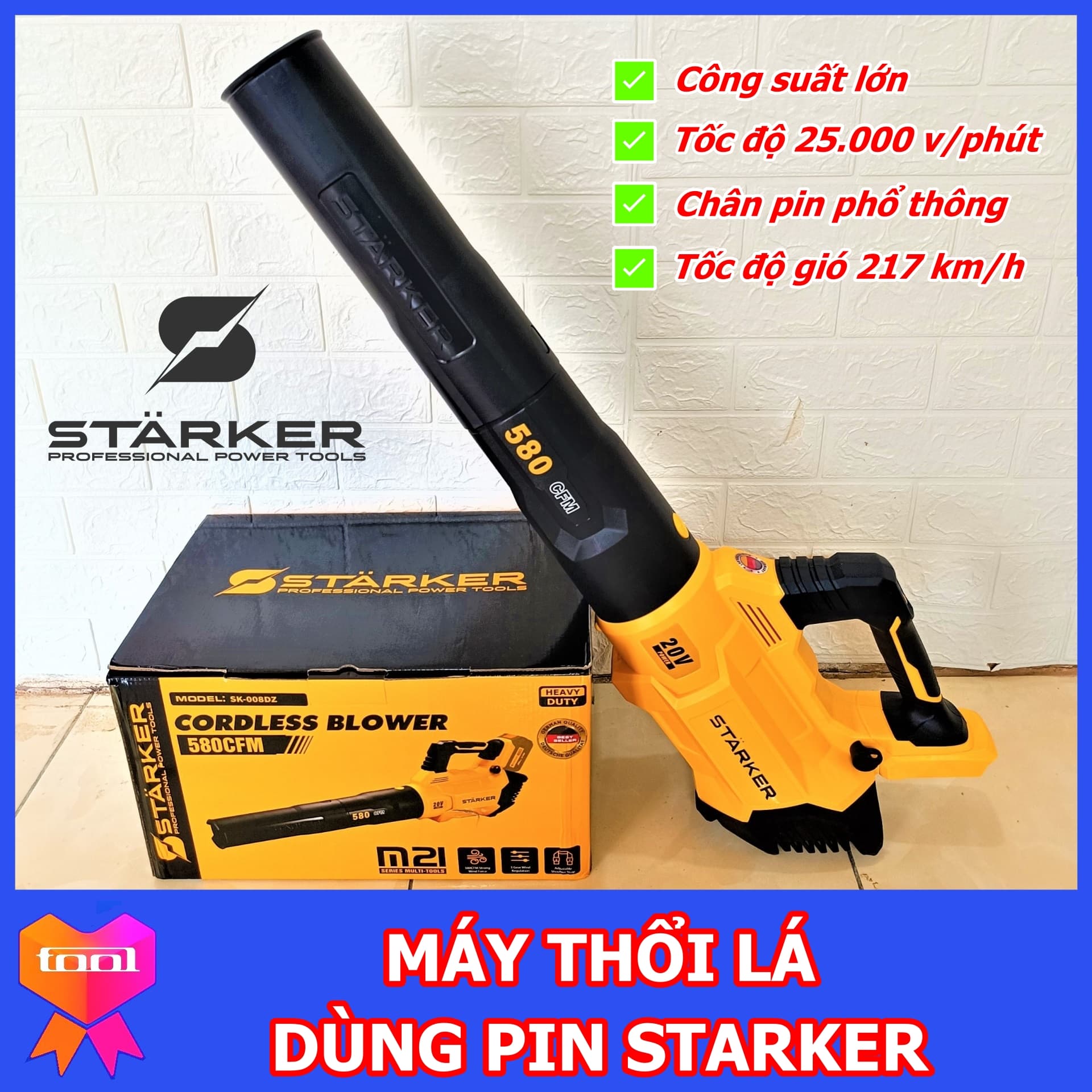 Máy thổi lá dùng pin STARKER công nghệ Đức, hàng chính hãng bao khỏe bao bền